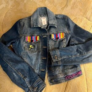 Moschino Blue Jean Jacket with Colorful Embroidery